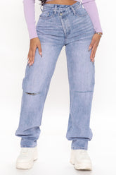 Crossover Tinted Straight Leg Jeans - Purple Ins Street